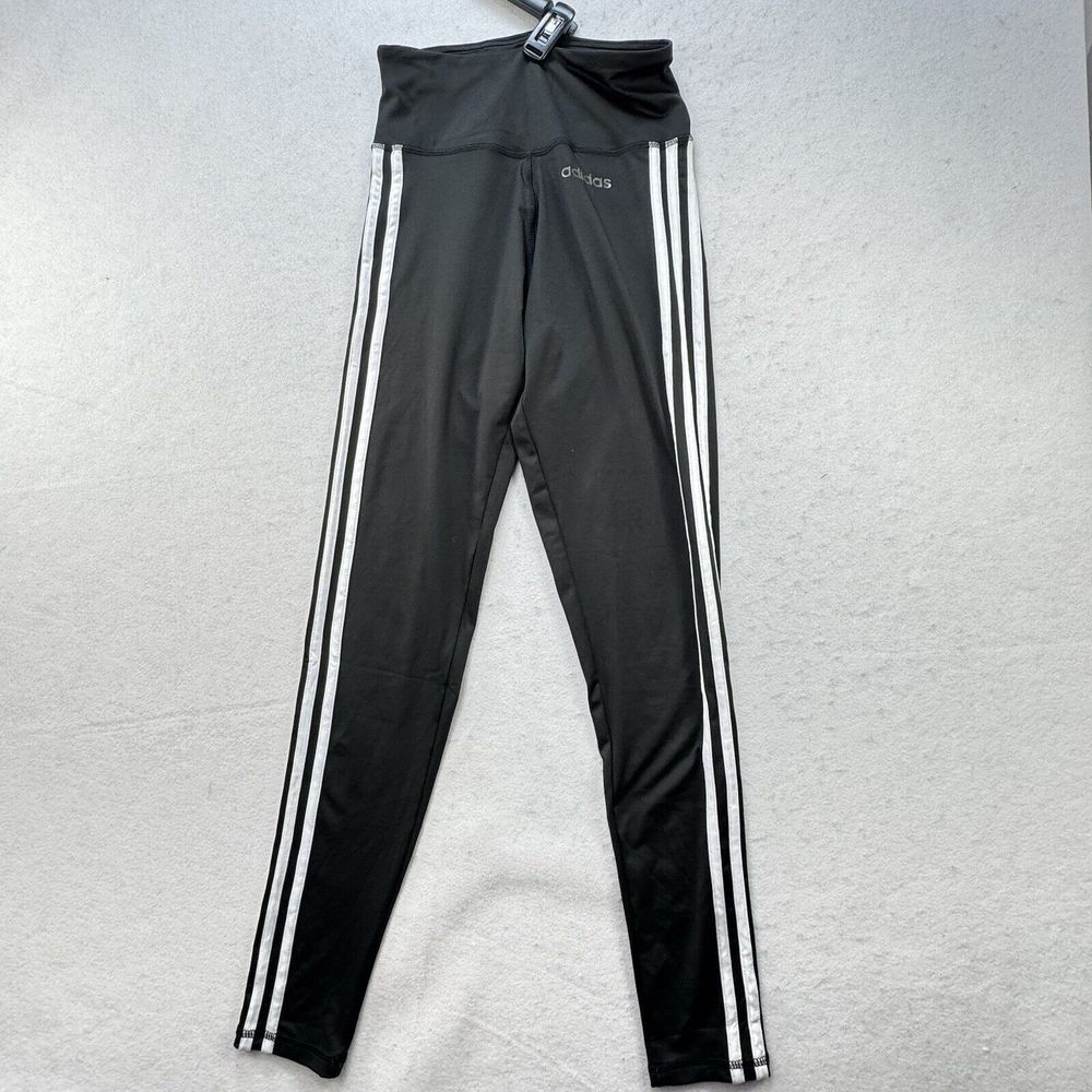 Adidas White 3-Stripe Black Track Pants Leggings Climalite- Size XS Womens